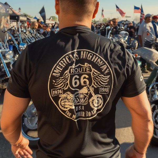 Route 66 America's Highway Motorcycle T-Shirt | The Mother Road Biker Gift | Unisex Biker Shirt