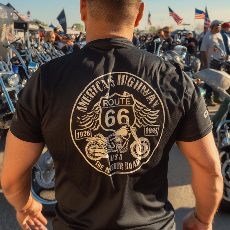 Route 66 America's Highway Motorcycle T-Shirt | The Mother Road Biker Gift | Unisex Biker Shirt