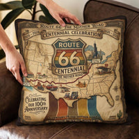 Route 66 Centennial Pillow | Vintage Roadtrip Map Centennial Celebration