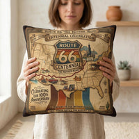 Route 66 Centennial Pillow | Vintage Roadtrip Map Centennial Celebration
