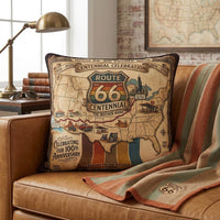 Route 66 Centennial Pillow | Vintage Roadtrip Map Centennial Celebration