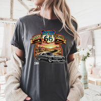 Route 66 Classic Car T-Shirt, Personalized Comfort Color Unisex Anniversary shirt