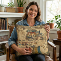 Route 66 Centennial Pillow | Vintage Roadtrip Map Centennial Celebration