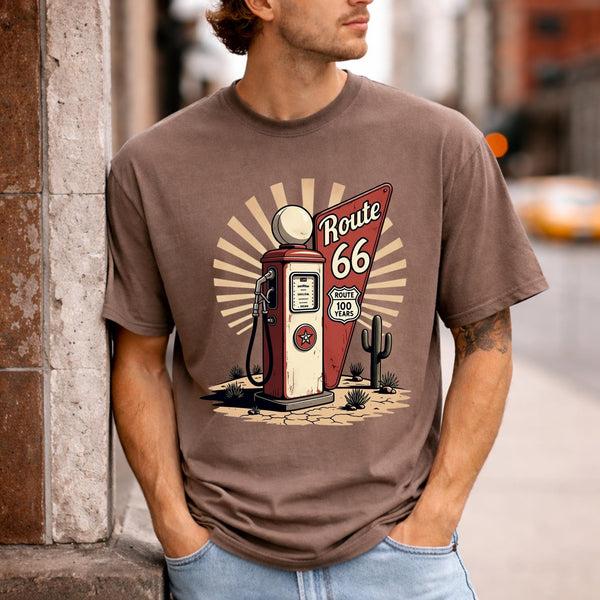 Route 66 Centennial Shirt Vintage Gas Pump Tee Desert Road Trip Shirt Mens Retro Travel T-Shirt 100 Years 1926 2026 Gift For Him