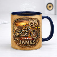 Personalized Biker Mug – Custom Name Route 66 Motorcycle Gift for Dad