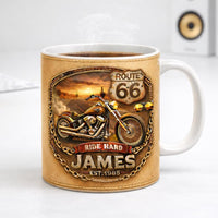 Personalized Biker Mug – Custom Name Route 66 Motorcycle Gift for Dad