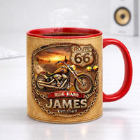 Personalized Biker Mug – Custom Name Route 66 Motorcycle Gift for Dad