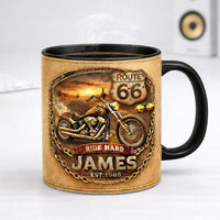 Personalized Biker Mug – Custom Name Route 66 Motorcycle Gift for Dad