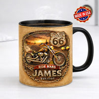 Personalized Biker Mug – Custom Name Route 66 Motorcycle Gift for Dad