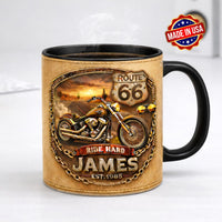 Personalized Biker Mug – Custom Name Route 66 Motorcycle Gift for Dad