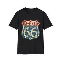 Vintage Route 66 Distressed T Shirt, Retro Road Trip Tee, Unisex Americana Graphic Shirt, Historic Highway Travel Gift, Black Vintage Tee