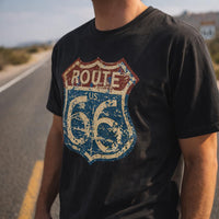 Vintage Route 66 Distressed T Shirt, Retro Road Trip Tee, Unisex Americana Graphic Shirt, Historic Highway Travel Gift, Black Vintage Tee