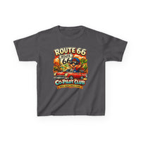 Route 66 Centennial Kids Shirt - 100th Anniversary 2026 Road Trip Tee - Co-Pilot Club Youth Graphic T-Shirt - Family Vacation Retro Car