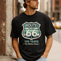 Route 66 Centennial tee 100 Vintage Retro Teal Sunset Desert Cactus Graphic Mens Road Trip T-Shirt 1926 2026 Route 66 Shirts