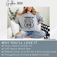 Turning 66 on Route 66 Shirt, 66th Birthday Road Trip Shirt, Route66 Birthday Tee, Vintage Route 66 Sweathirt, Gift for 66 Year Old