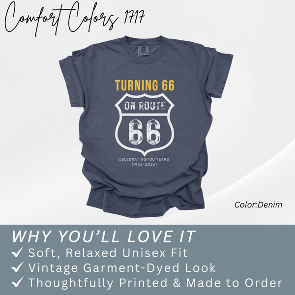 Turning 66 on Route 66 Shirt, 66th Birthday Road Trip Shirt, Route66 Birthday Tee, Vintage Route 66 Sweathirt, Gift for 66 Year Old