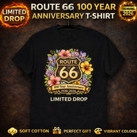Route 66 Floral Anniversary T-Shirt, Vintage American Road Trip Tee