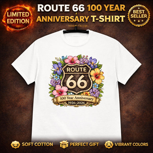 Route 66 Floral Anniversary T-Shirt, Vintage American Road Trip Tee