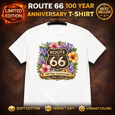 Route 66 Floral Anniversary T-Shirt, Vintage American Road Trip Tee