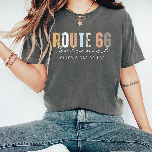 Route 66 100 Years Shirt Anniversary Route66 Centennial 100th Sweatshirt Historic Route 66 Souvenir USA Road Trip Retro Minimalist Style Tee