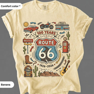 Route 66 Centennial T-Shirt: Vintage Americana Road Trip, Classic Car Motorcycle