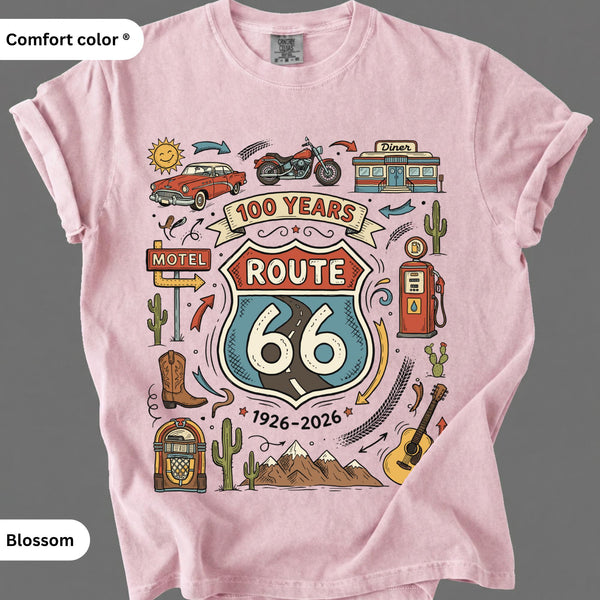 Route 66 Centennial T-Shirt: Vintage Americana Road Trip, Classic Car Motorcycle
