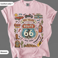 Route 66 Centennial T-Shirt: Vintage Americana Road Trip, Classic Car Motorcycle