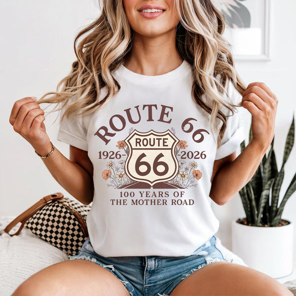 Route 66 Shield 100 Years T-shirt | 1926-2026 Mother Road Tee Road Trip Travel Shirt
