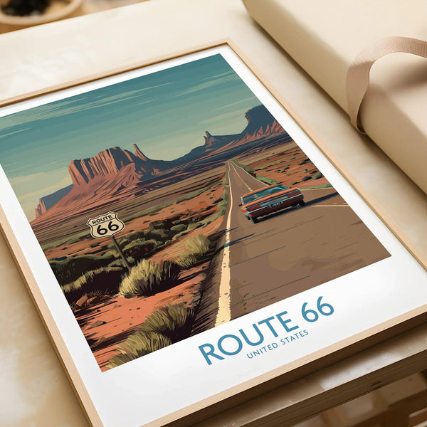 Route 66 Desert Highway Poster - Southwest Road Trip Art
