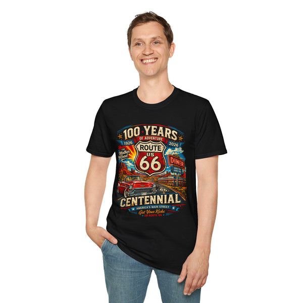 Route 66 Centennial 100 Years T-Shirt | Vintage Diner Classic Car Design