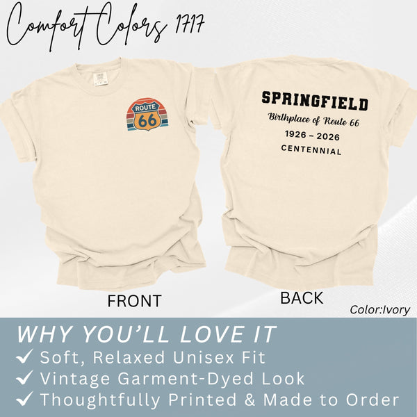 Route 66 Springfield Missouri Shirt, Birthplace of Route 66 Tee, Centennial 1926–2026 Shirt Historic Route 66 Travel Tee USA Road Trip Shirt