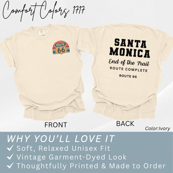 Route 66 Santa Monica Shirt, End of the Trail Tee, California Route 66 Shirt, Road Trip Destination Tee, Travel Shirt USA