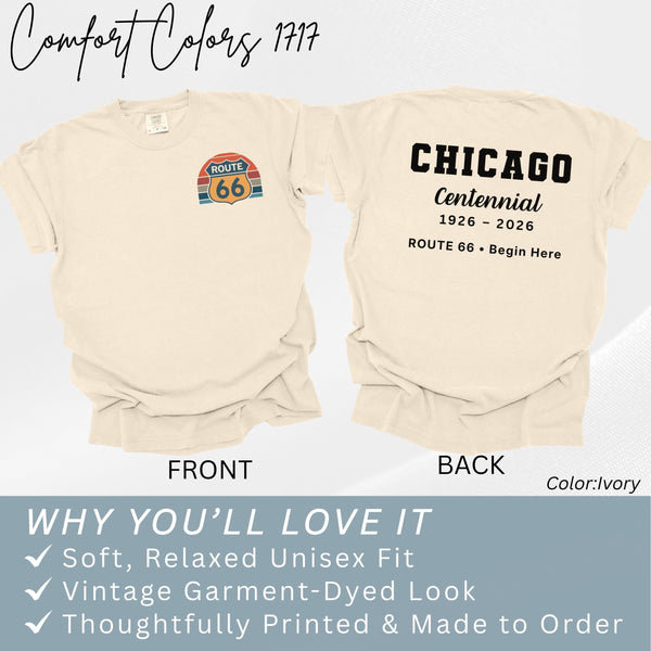 Route 66 Chicago Shirt, Begin Here Tee, Historic Route 66 Illinois Shirt, Road Trip Shirt USA, Vintage Americana Travel Tee