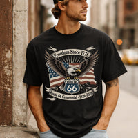 Route 66 Centennial Shirt 1926 2026 Freedom Since 1776 Patriotic Eagle USA Flag Road Trip Americana Vintage Graphic Tee Gift for Him Her