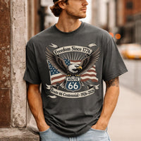 Route 66 Centennial Shirt 1926 2026 Freedom Since 1776 Patriotic Eagle USA Flag Road Trip Americana Vintage Graphic Tee Gift for Him Her
