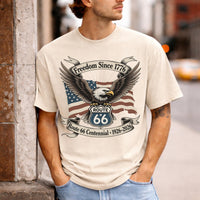 Route 66 Centennial Shirt 1926 2026 Freedom Since 1776 Patriotic Eagle USA Flag Road Trip Americana Vintage Graphic Tee Gift for Him Her