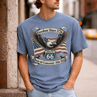 Route 66 Centennial Shirt 1926 2026 Freedom Since 1776 Patriotic Eagle USA Flag Road Trip Americana Vintage Graphic Tee Gift for Him Her