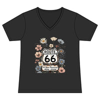 Route 66 Floral V Neck Shirt 100 Years Anniversary Tee Womens Vintage Wildflower Route 66 Top Road Trip Shirt Retro Travel Gift Relaxed fit