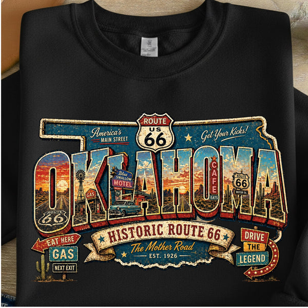 Retro Route 66 Oklahoma PNG, Vintage Mother Road Sublimation Design, Classic Car Digital Download, Route 66 T-shirt Graphic, State Png