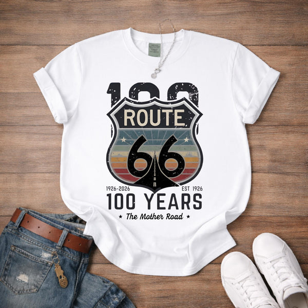 Route 66 Centennial Shirt 100 Years Mother Road 1926 2026 Vintage Retro Road Trip Tee Americana Highway Travel Gift