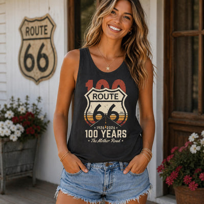 Route 66 Centennial Tank Top 1926 2026 Mother Road Shirt Vintage Americana Graphic Retro Road Trip Top USA Travel Gift Women