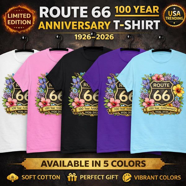 Route 66 Floral Anniversary T-Shirt, Vintage American Road Trip Tee