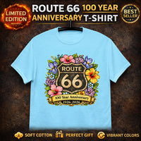 Route 66 Floral Anniversary T-Shirt, Vintage American Road Trip Tee