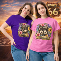 Route 66 Floral Anniversary T-Shirt, Vintage American Road Trip Tee