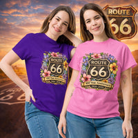 Route 66 Floral Anniversary T-Shirt, Vintage American Road Trip Tee