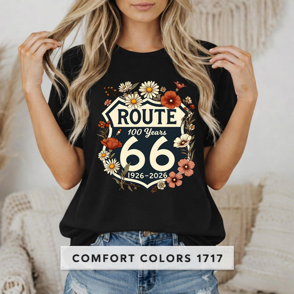 Route 66 Floral Shield T-Shirt | 100 Years Anniversary Centennial Tee