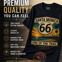 Route 66 Santa Monica Shirt | End of the Trail Tee | Vintage Beach Sunset Graphic | Road Trip Travel Shirt | California Gift | Unisex Tee