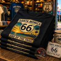 Route 66 Santa Monica Shirt | End of the Trail Tee | Vintage Beach Sunset Graphic | Road Trip Travel Shirt | California Gift | Unisex Tee