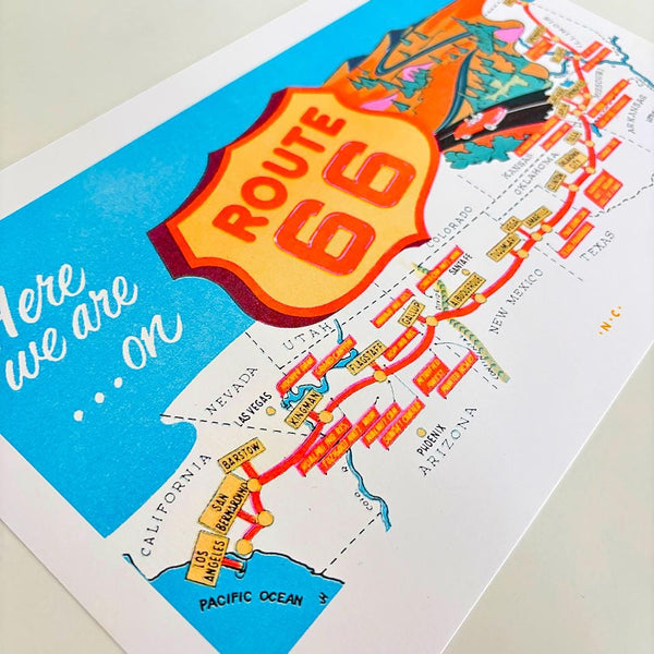 Here We Are on Route 66 - Risograph Art Print