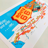 Here We Are on Route 66 - Risograph Art Print